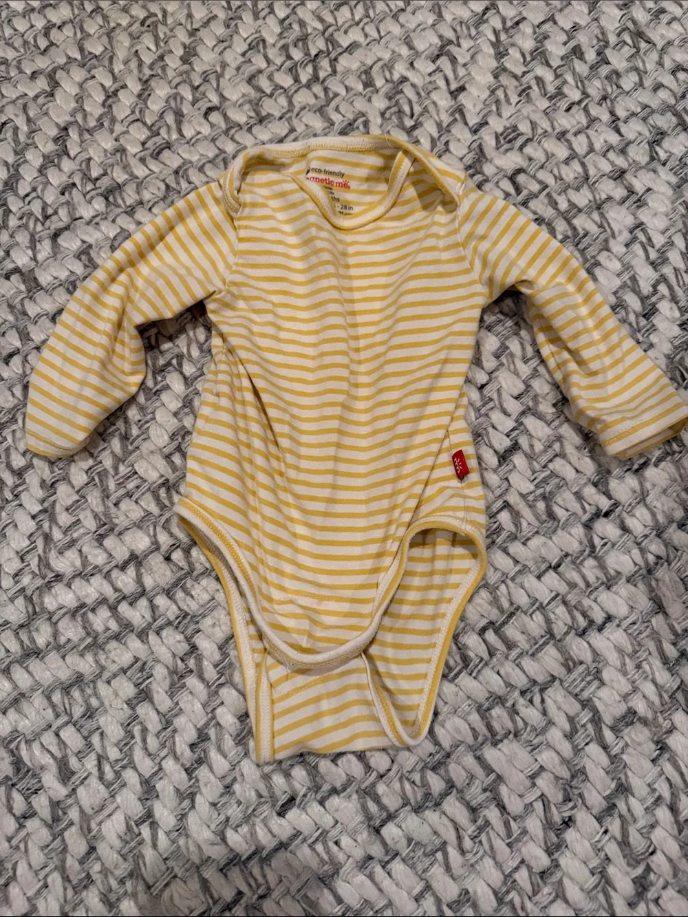 Magnetic Me Yellow and White Striped Long-Sleeve Baby Bodysuit
